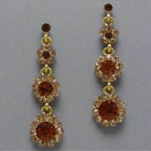 Brown and Gold Flower Chandelier Dangle Earrings Austrailian Crystal Jewelry